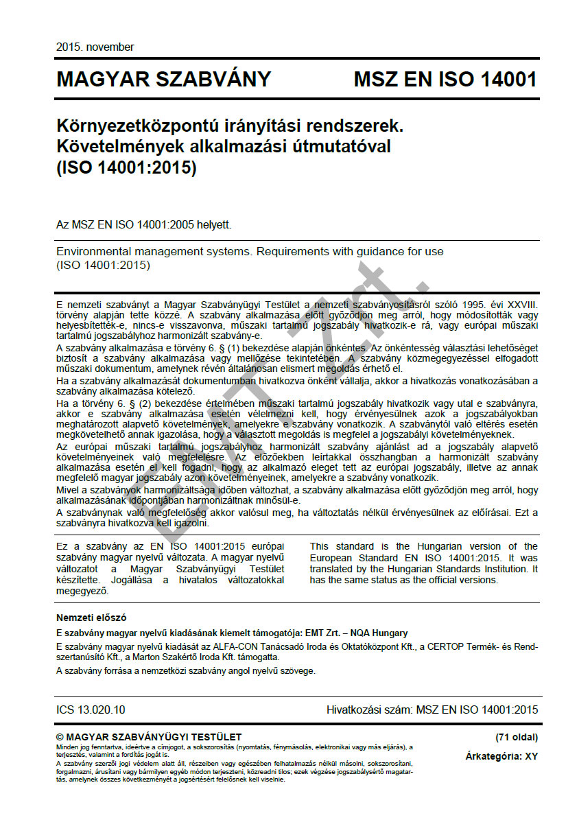 Megjelent magyarul az MSZ EN ISO 9001:2015 és az MSZ EN ISO 14001:2015 